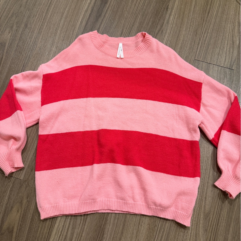 Dreamers Pink and Red Striped Sweater